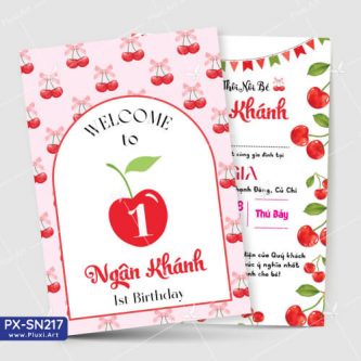 Thiệp mời sinh nhật bé gái cherry