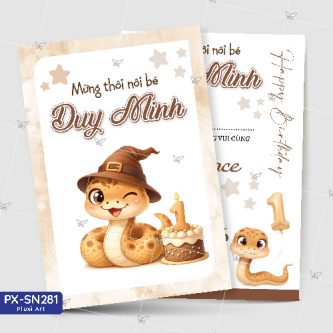 Thiệp sinh nhật - Thiệp Thôi nôi bé trai Tuổi Rắn - Tuổi Tỵ
