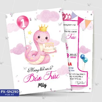 Thiệp sinh nhật - Thiệp Thôi nôi bé gái Tuổi Rắn - Tuổi Tỵ
