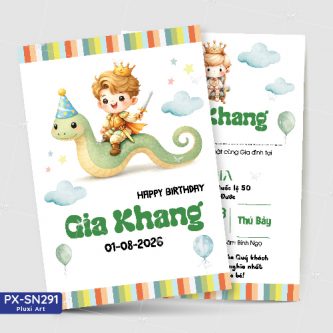 Thiệp sinh nhật - Thiệp Thôi nôi bé trai Tuổi Rắn - Tuổi Tỵ