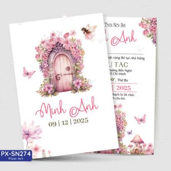 Thiệp Sinh Nhật - Thiệp Thôi Nôi bé gái chủ đề lâu đài