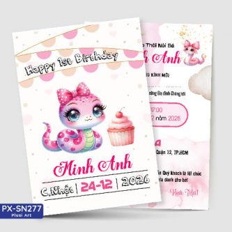 Thiệp sinh nhật - Thiệp Thôi nôi bé gái Tuổi Rắn - Tuổi Tỵ