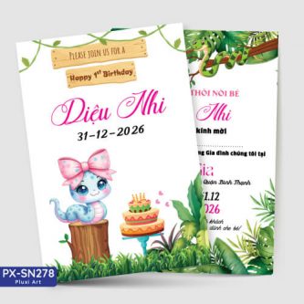 Thiệp sinh nhật - Thiệp Thôi nôi bé gái Tuổi Rắn - Tuổi Tỵ
