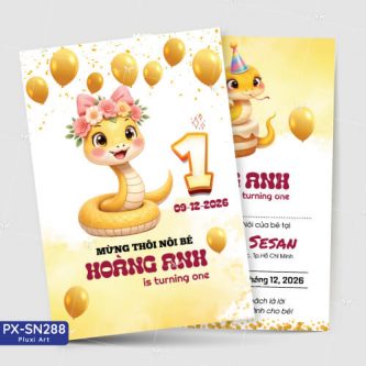 Thiệp sinh nhật - Thiệp Thôi nôi bé gái Tuổi Rắn - Tuổi Tỵ